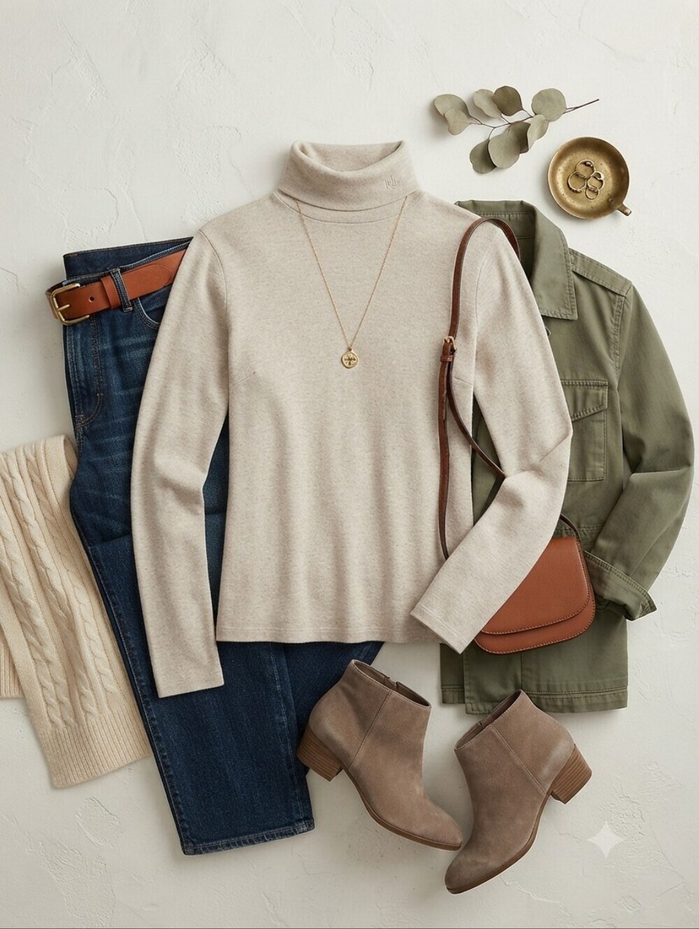 Lauren Ralph Lauren Cotton Light Beige Long Sleeve Turtleneck Sweater Top